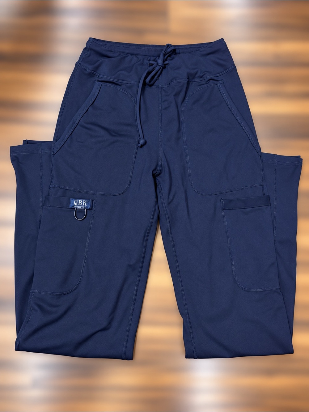 QBK Navy Blue Cargo Scrub Pants S-Tall Drawstring Multi Pocket Workwear